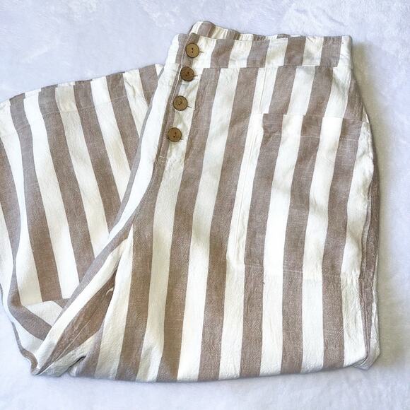 Lauren Conrad Linen Blend Cropped High Rise Pants - Tan White Stripe, Size L - Picture 7 of 8